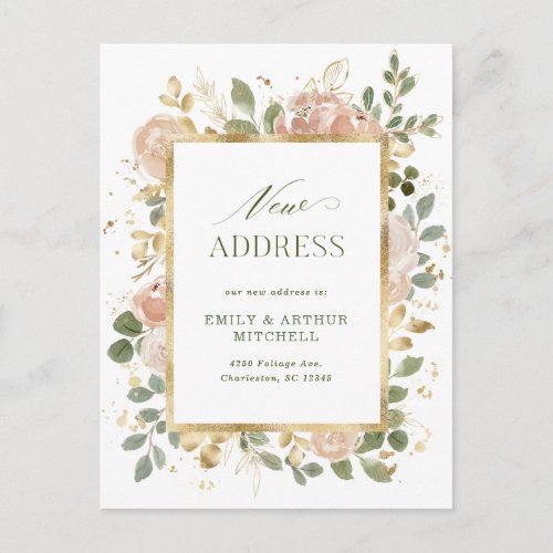 White and Neutral Floral  Moving Announcement Postcard