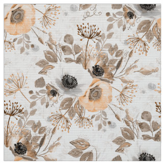 White and orange anemone flowers. fabric
