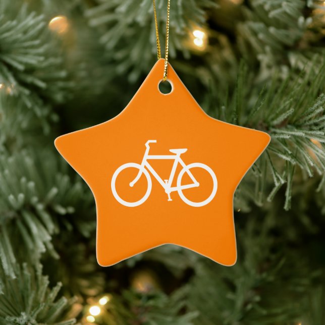 White and Orange Bike Ceramic Ornament (Tree)