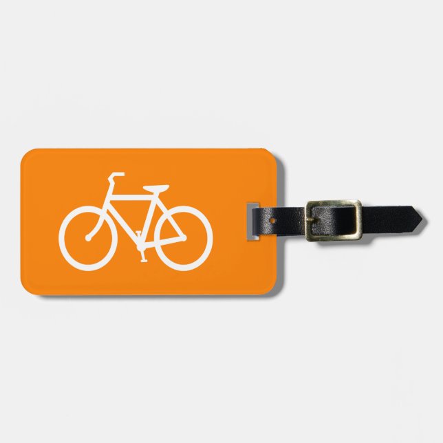 White and Orange Bike Luggage Tag (Front Horizontal)