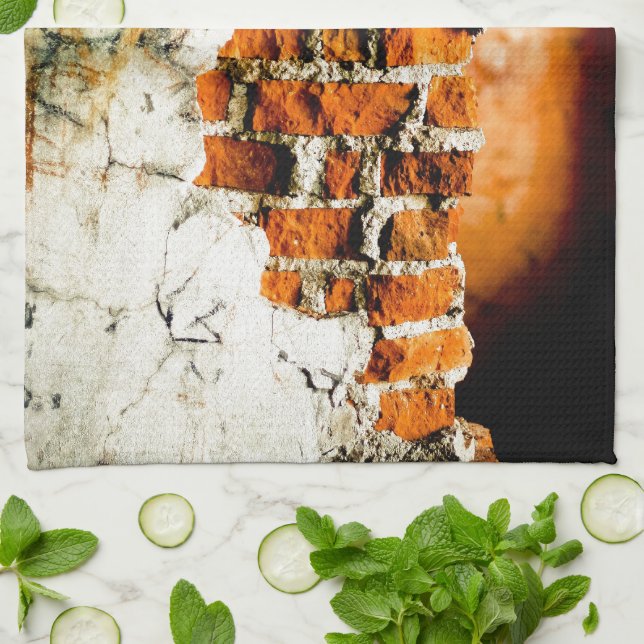 White and orange Broken brick wall Kitchen Towel (Folded)