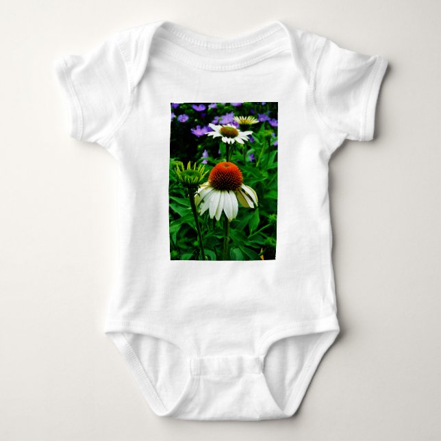 White and Orange ConeFlowers Baby Bodysuit (Front)