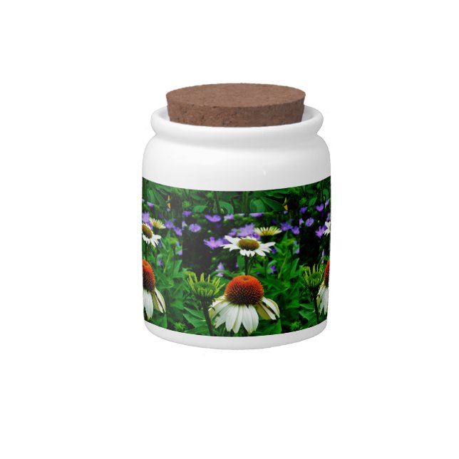 White and Orange ConeFlowers Candy Jar (Front)