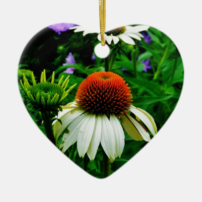 White and Orange ConeFlowers Ceramic Ornament (Front)