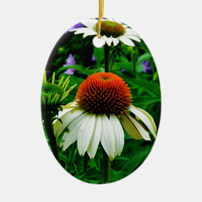 White and Orange ConeFlowers Ceramic Ornament (Front)
