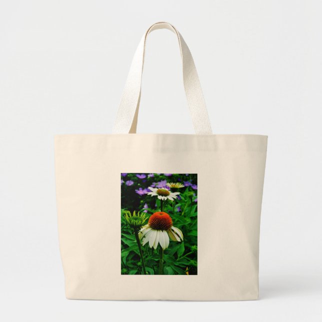 White and Orange ConeFlowers Large Tote Bag (Front)