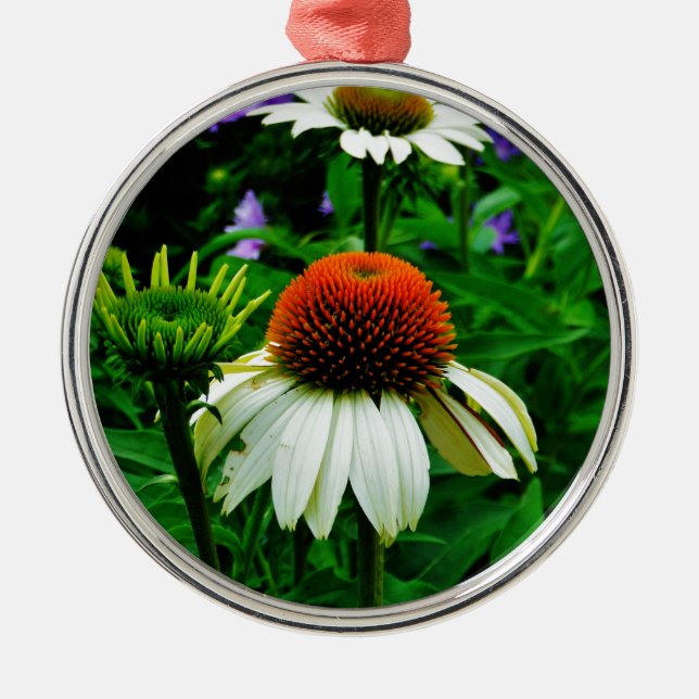 White and Orange ConeFlowers Metal Ornament (Front)