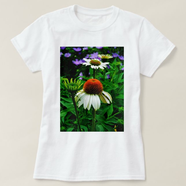 White and Orange ConeFlowers T-Shirt (Design Front)