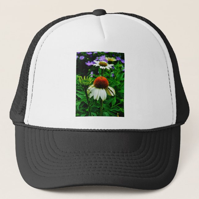 White and Orange ConeFlowers Trucker Hat (Front)