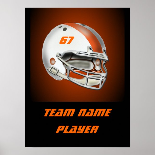 White and Orange Football Helmet Poster (Front)