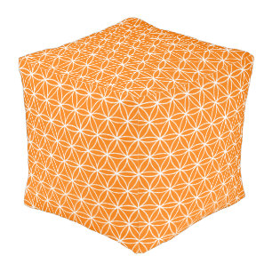 White and Orange Graphic  Lotus Design Pouf