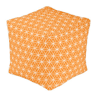White and Orange Graphic  Lotus Design Pouf