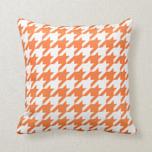 White and Orange Houndstooth Pattern Throw Pillow
