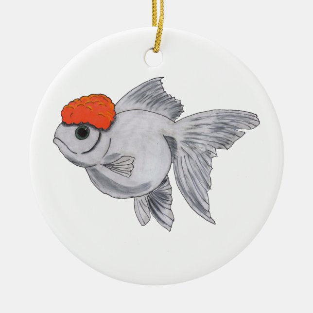 White and Orange Oranda Goldfish Aquarium Pet Fish Ceramic Ornament (Front)