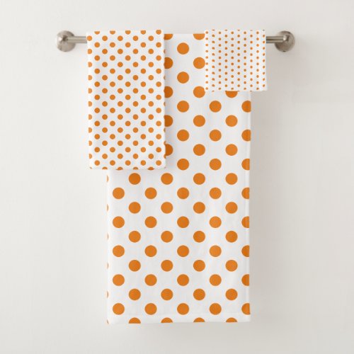 White and Orange Polka Dot Bath Towel Set