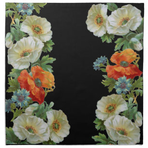 White and Orange Poppies Floral Napkin