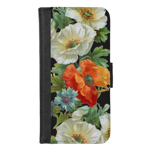 White and Orange Poppies Phone Wallet Case (Front)