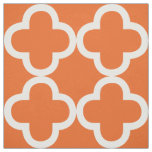 White And Orange Quatrefoil Geometric Pattern Fabric