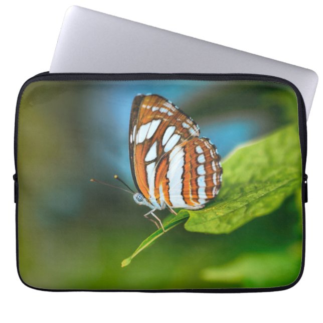 White and Orange Striped Butterfly Laptop Sleeve (Front)