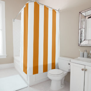 White and Orange Vertical Stripes Shower Curtain