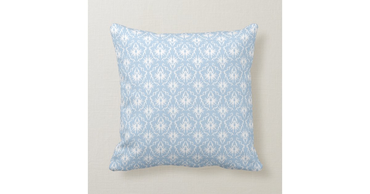 White and Pale Blue Damask Design. Throw Pillow