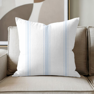 White and Pale Blue Stripe Throw Pillow