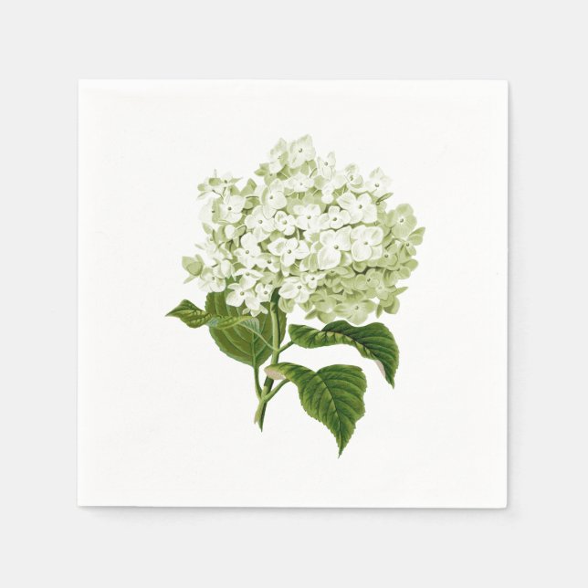 White and Pale Green Antique Hydrangea Flower Napkins (Front)