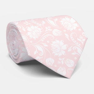 White and pale pink floral damasks neck tie