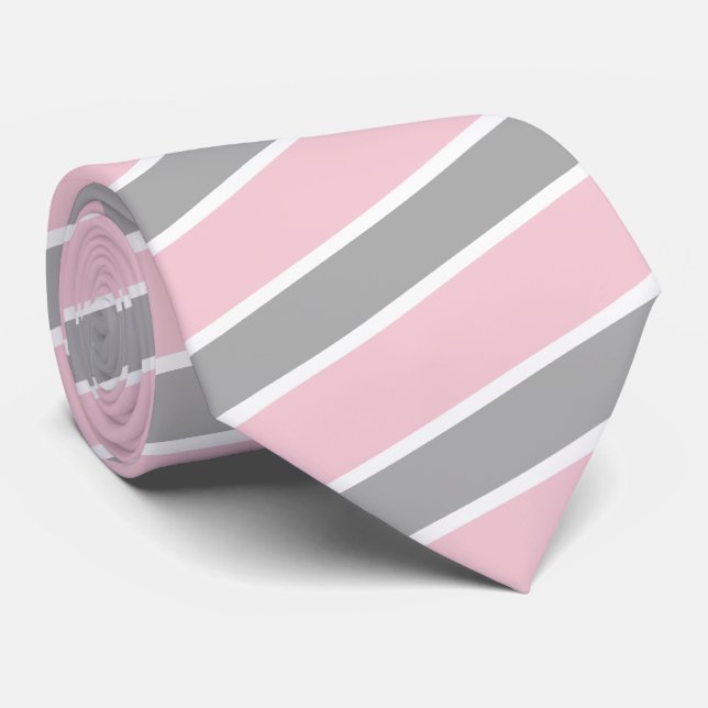 White and Pale Pink Stripes Necktie Custom Color (Rolled)