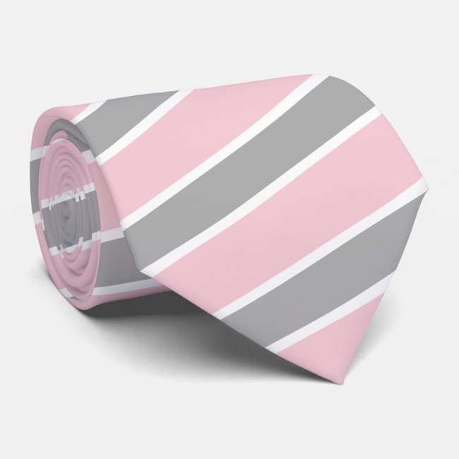 White and Pale Pink Stripes Necktie Custom Color