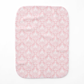 White and Pale pink vintage floral damasks pattern Baby Burp Cloth