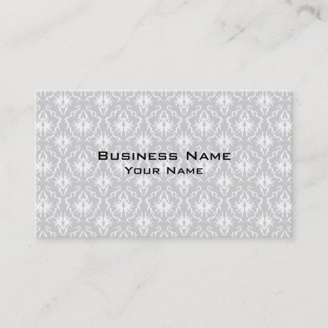 White and Pastel Gray Damask Design. Business Card (Front)