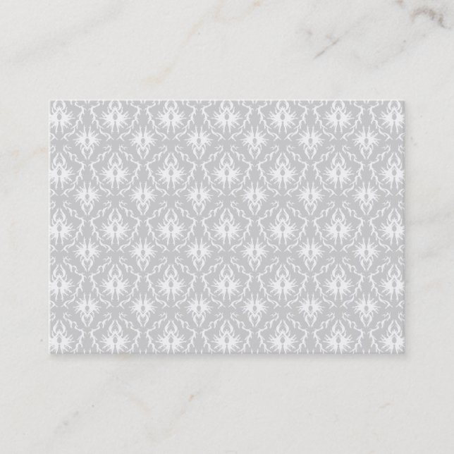 White and Pastel Gray Damask Design. Business Card (Front)