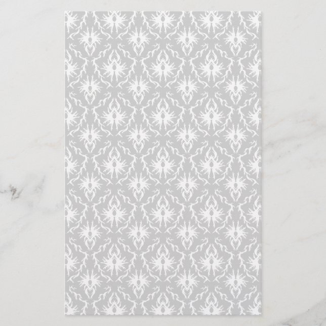 White and Pastel Gray Damask Design. Flyer (Front)