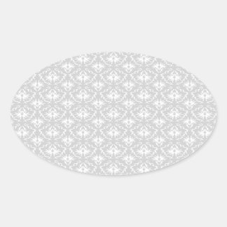 White and Pastel Gray Damask Design. Oval Sticker