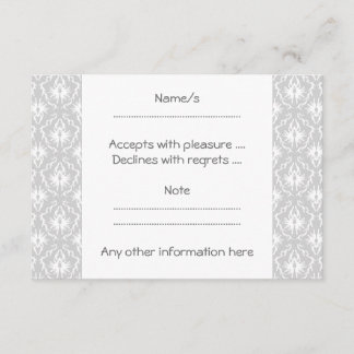 White and Pastel Gray Damask Design. RSVP Card