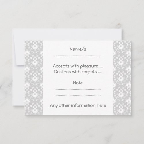 White and Pastel Gray Damask Design. Personalized Invitations