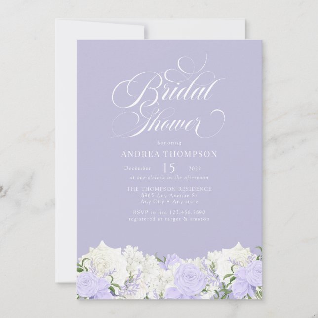 White and Periwinkle | Romantic Bridal Shower Invitation (Front)
