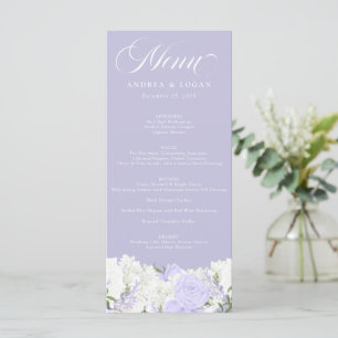 White and Periwinkle Wedding Menu