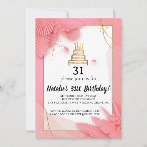 white and pink 31st birthday invitation