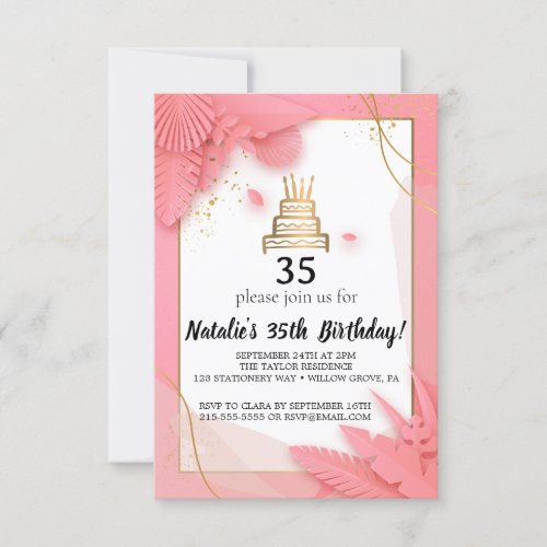 White and pink 35th Birthday Invitation