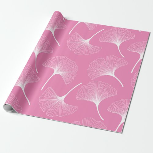 White and pink abstract leaves pattern wrapping paper