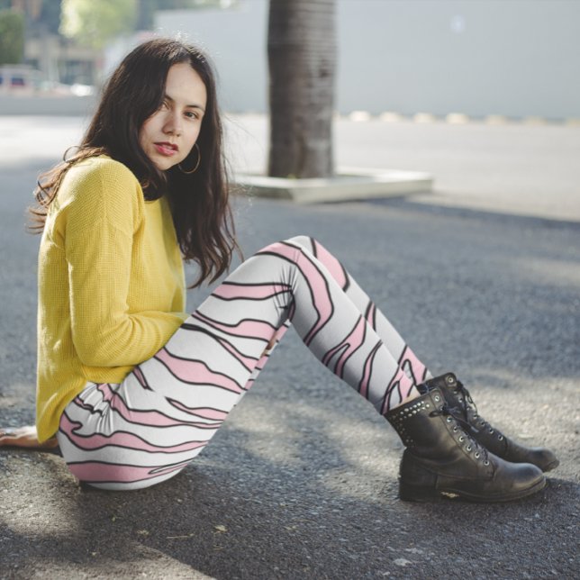 White And Pink Animal Tigers Stripes Leggings (Creator Uploaded)