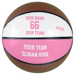 White and Pink Basketball with Name, Number, Team