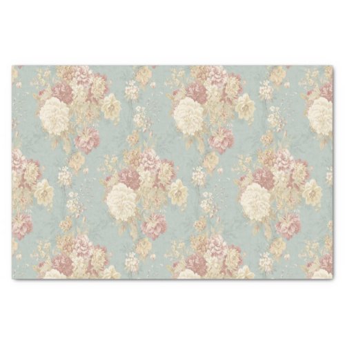 White and Pink Blush Roses on Blue background Tissue Paper