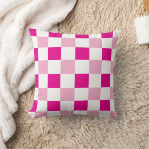 White And Pink Checkerboard Pattern Throw Pillow