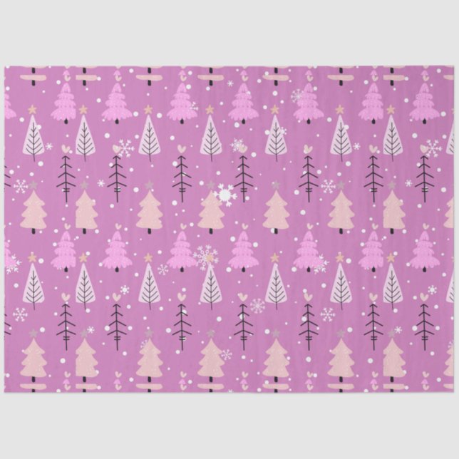 White and Pink Christmas Trees Purple Christmas Tissue Paper (Front)