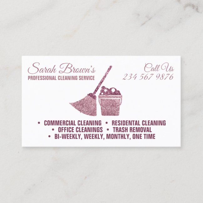 White and Pink Cleaning Maid Janitorial sparkle Business Card