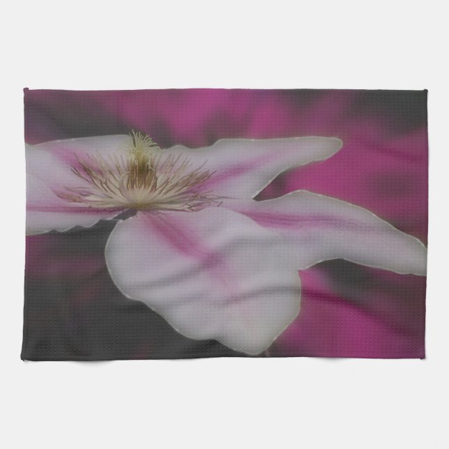 White And Pink Clematis Flower Kitchen Towel (Horizontal)