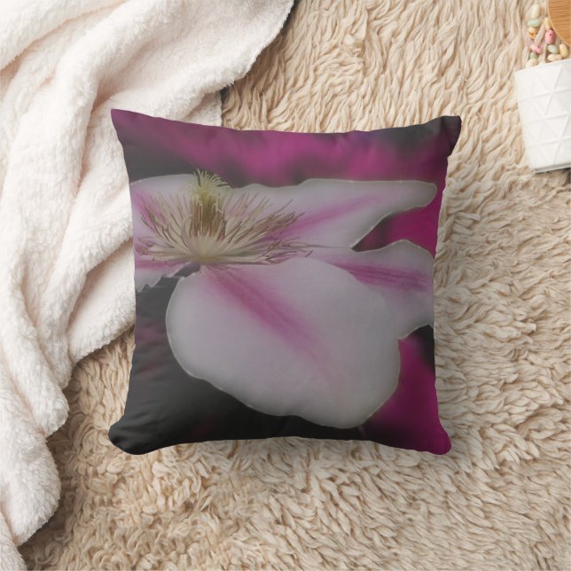 White And Pink Clematis Flower Throw Pillow (Blanket)